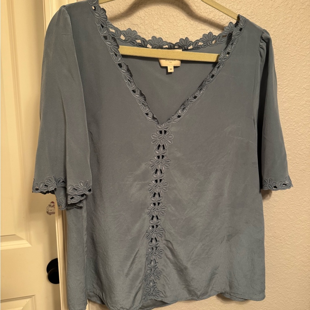Sezane Blue Lace Trim Blouse